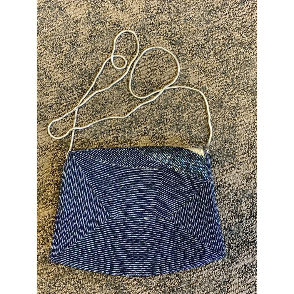 1950s Delill Silver Glass Beaded Frame Bag Vintage Designer Evening Purse Clutch